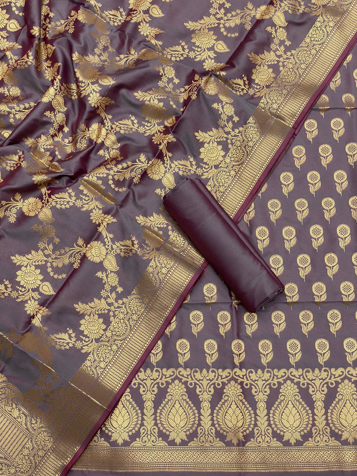 Akbar Aslam Shadmani Embroidered Raw Silk Unstitched 3Pc Suit - ZARI